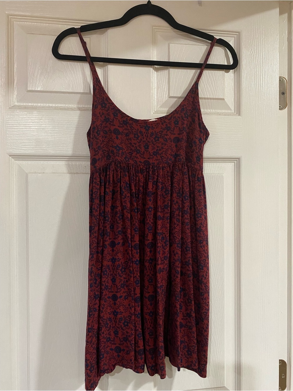 #204 NATURAL LIFE Rust Red Dress with Navy Floral Motif